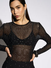 AiiRZ Sheer Rhinestone Long Sleeve Unitard